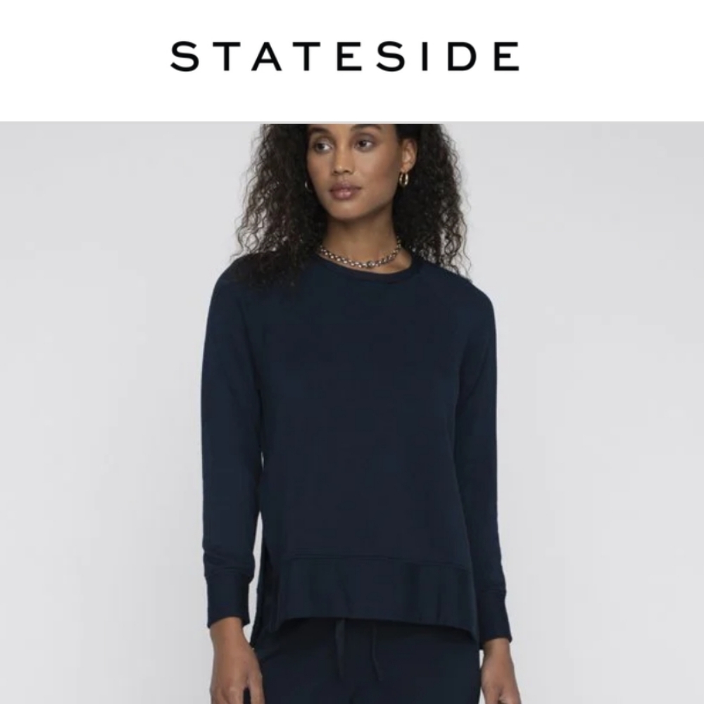 Stateside Softest Fleece Raglan Side Slit Sweatshirt in New Navy Size Small